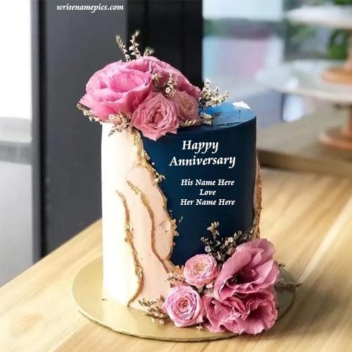 Happy Anniversary Cake with Couple Name Edit Free