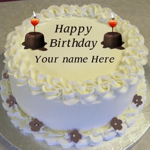 flower decorated happy birthday cake pics name edit - Write Name On CanDle  BirthDay Cake1463677642