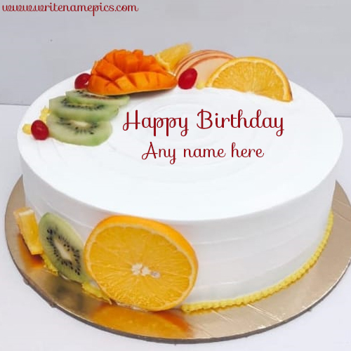 Beautiful Fruit Birthday Cake with Name Free Edit