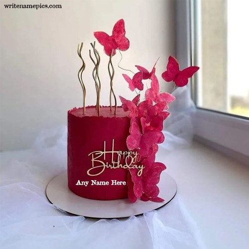 Create Personalized Red Butterfly Birthday Cakes with Name Editor