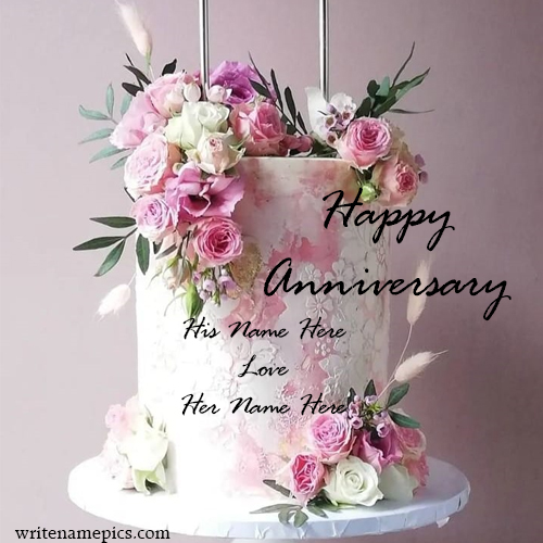 Happy anniversary flowers cake with couple name