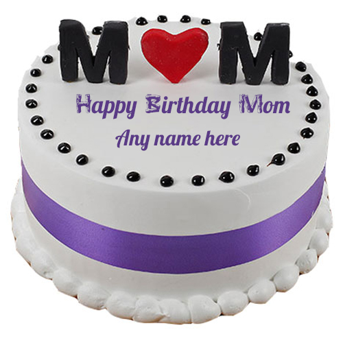Mom Name Write On Happy Birthday Wishing Cake