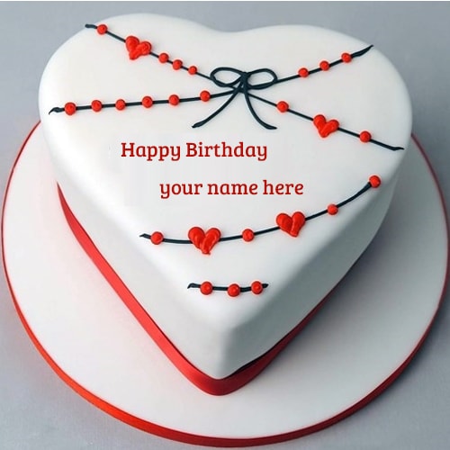 beautiful red and white heart shape happy birthday cake